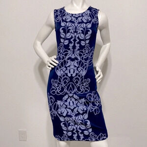 Olivia Matthews Preppy Blue Vine Print Sheath Dress Size S